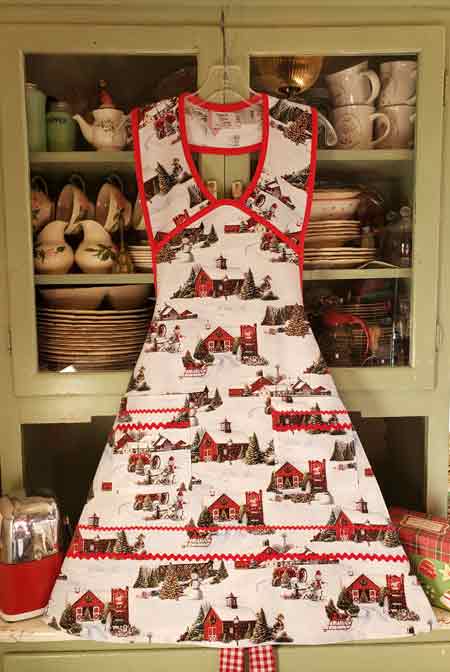 1940 Red barn Christmas apron