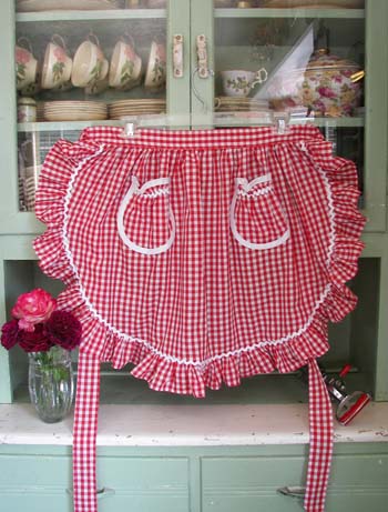 1948 Ruffle Red Gingham Half Apron, click for more 1948 