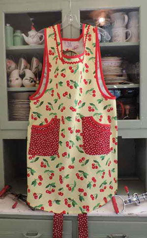 Aunt Violet cherry yellow polka dot retro apron