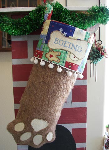 Dog Paw Christmas Stocking brown with white trim