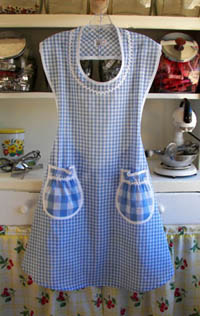 Rose apron in blue gingham, click for larger view